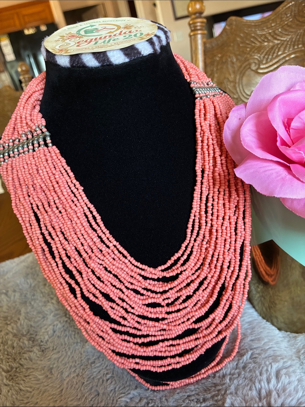 Multi-Strand Coral Seed Bead Necklace - Unbranded